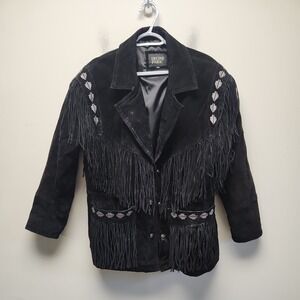 Irvine‎ Park Indian Arrow Motif Black Leather Suede Tassel Coat Flaw